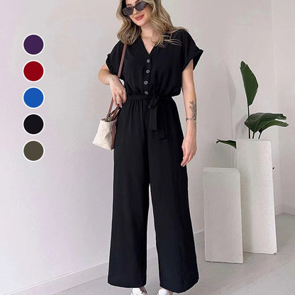 💖V-ringad kortärmad casual jumpsuit för kvinnor