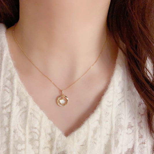 ✨Skinande elegans: 💖Charmigt zirkoncirkel- och kammusslahalsband🐚